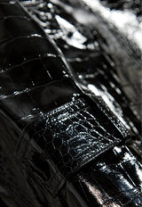 Double-Breasted Croc-Embossed Leather Coat