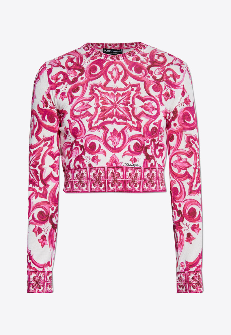 Dolce & Gabbana Majolica Print Cropped Silk Top FXL36T JAHJO-S9000