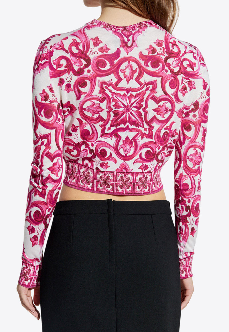 Dolce & Gabbana Majolica Print Cropped Silk Top FXL36T JAHJO-S9000