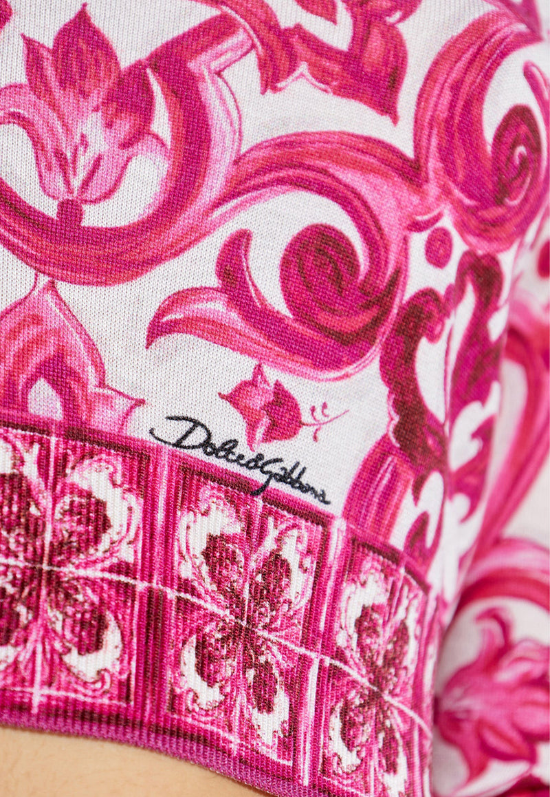 Dolce & Gabbana Majolica Print Cropped Silk Top FXL36T JAHJO-S9000