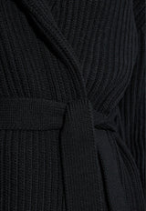 Ribbed-Knit Belted Cardigan