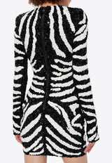 Balmain Zebra Motif Sequined Mini Dress Monochrome DFAR9344 PC52-EAB