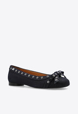 Eyelet Bow Denim Ballet Flats