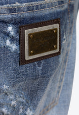 Logo Plaque Straight-Leg Faded Jeans