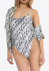 بدلة سباحة بطبعة شعار الماركة