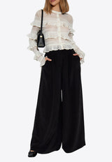 بنطال بقَصة ساق عريضة وكسرة أمامية