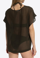 Embroidered Logo Sheer Silk Cover-Up