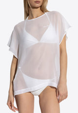 Embroidered Logo Sheer Silk Cover-Up