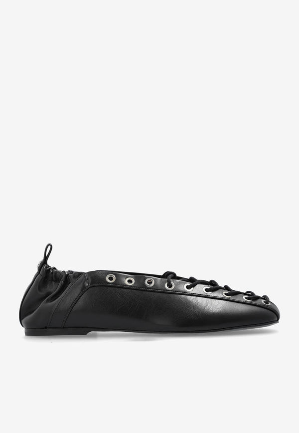 Ganni Lace-Up Leather Ballet Flats S2914 4929-099