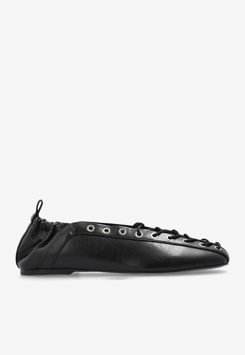 Ganni Lace-Up Leather Ballet Flats S2914 4929-099
