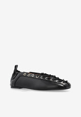 Ganni Lace-Up Leather Ballet Flats S2914 4929-099