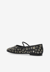 فلات باليه بحزام ماري جين وثقوب معدنية