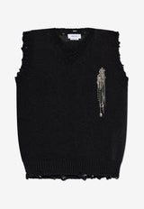 كنزة محبوكة بلا أكمام بتأثير مُمزق