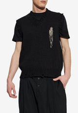 كنزة محبوكة بلا أكمام بتأثير مُمزق