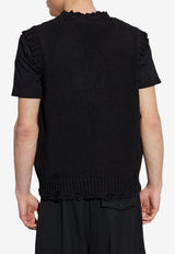 كنزة محبوكة بلا أكمام بتأثير مُمزق