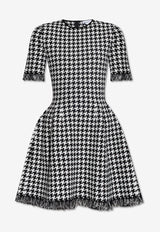 Houndstooth Short-Sleeved Mini Dress