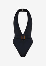 بدلة سباحة بمشبك شعار الماركة مع حمالات عنق