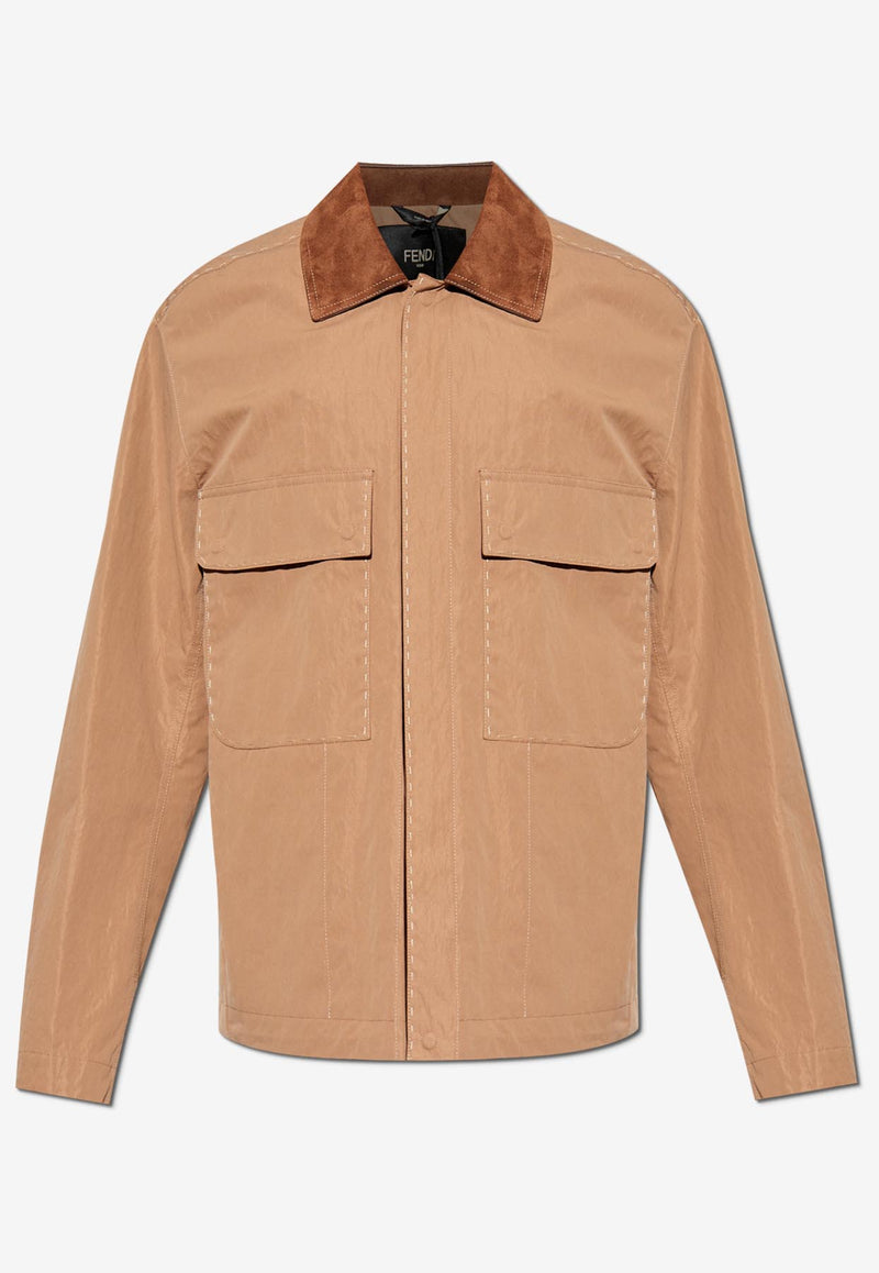 Fendi Suede Collar Canvas Jacket FW1355 AU63-F0TZ8
