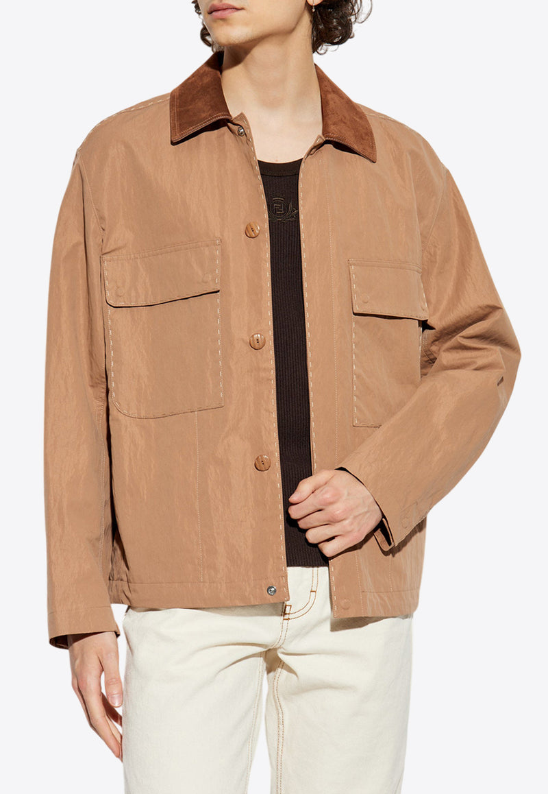 Fendi Suede Collar Canvas Jacket FW1355 AU63-F0TZ8