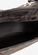 Ferragamo Large Hug Suede Shoulder Bag Gray 219983 HUG POUCH L 784188-CONCRETE