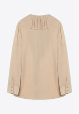 Saint Laurent Ruffles Long-Sleeved Blouse Beige 820973Y3K45/Q_YSL-9520