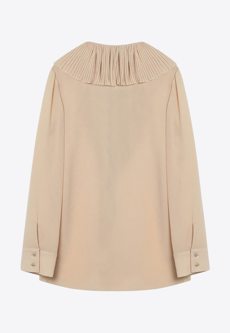 Saint Laurent Ruffles Long-Sleeved Blouse Beige 820973Y3K45/Q_YSL-9520