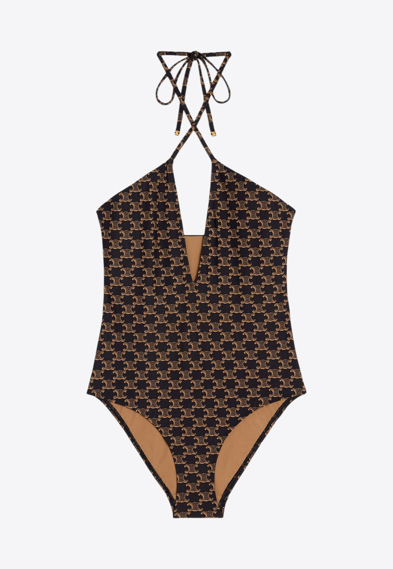 Celine Triomphe Monogram One-Piece Swimsuit Brown 2Z306939T_17BR_Brown_29853243