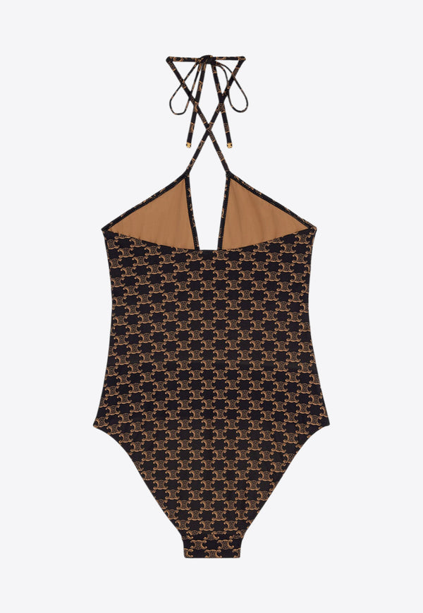 Celine Triomphe Monogram One-Piece Swimsuit Brown 2Z306939T_17BR_Brown_29853243