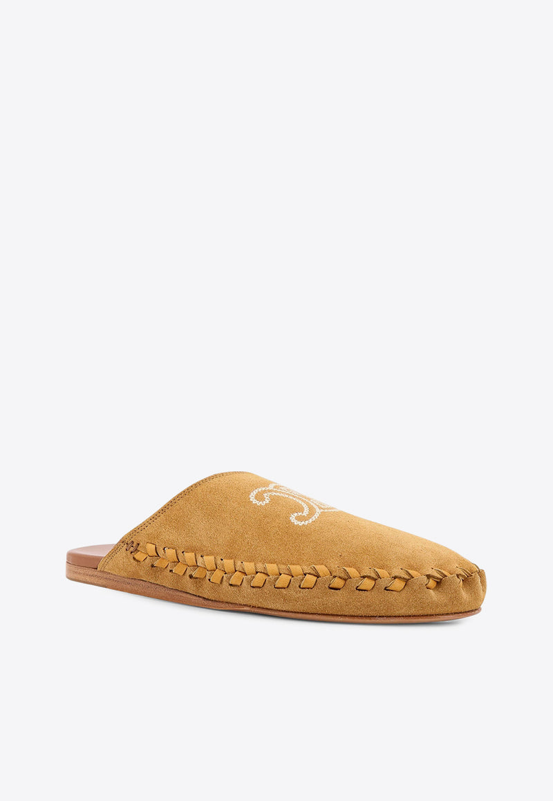 Celine Marlou Triomphe Suede Slippers Brown 358893954C_19DT_Brown_31183795