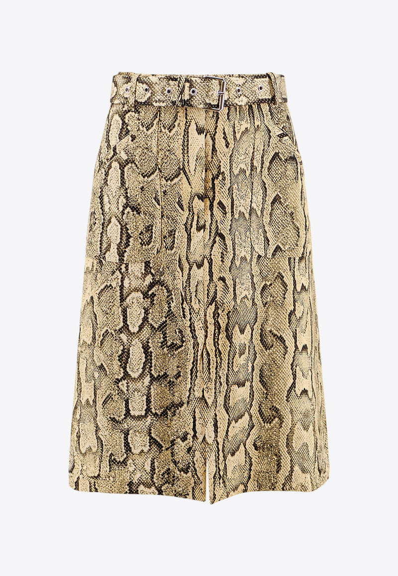 Dries Van Noten Snakeskin Print Belted Skirt Beige 2510108091417_103_Beige_30897574