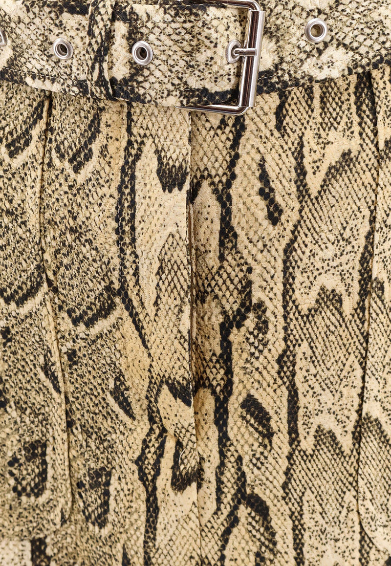 Dries Van Noten Snakeskin Print Belted Skirt Beige 2510108091417_103_Beige_30897574