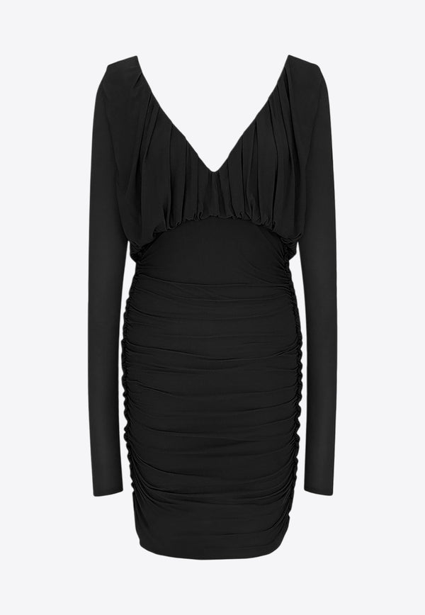 Saint Laurent V-neck Gathered Mini Dress Black 729749Y5G98_1000_Black_29850674