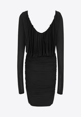 Saint Laurent V-neck Gathered Mini Dress Black 729749Y5G98_1000_Black_29850674
