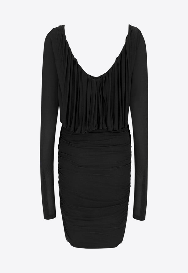 Saint Laurent V-neck Gathered Mini Dress Black 729749Y5G98_1000_Black_29850674