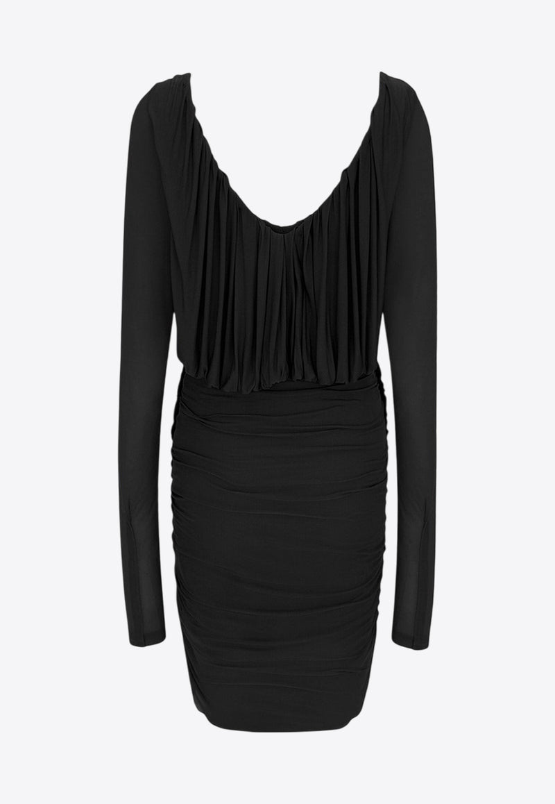Saint Laurent V-neck Gathered Mini Dress Black 729749Y5G98_1000_Black_29850674