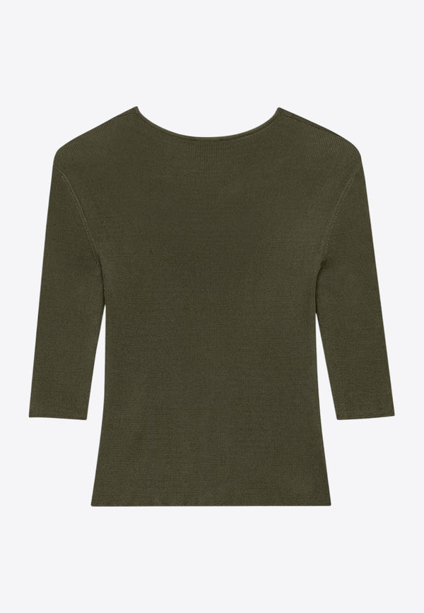 Saint Laurent Semi-Sheer Crewneck Top with Cassandre 819910Y75WA_1342_Green_30549850
