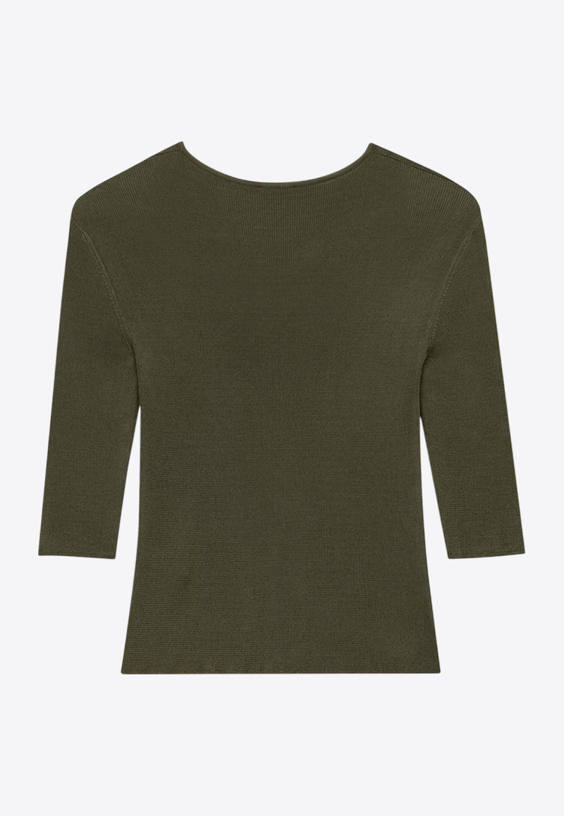 Saint Laurent Semi-Sheer Crewneck Top with Cassandre 819910Y75WA_1342_Green_30549850