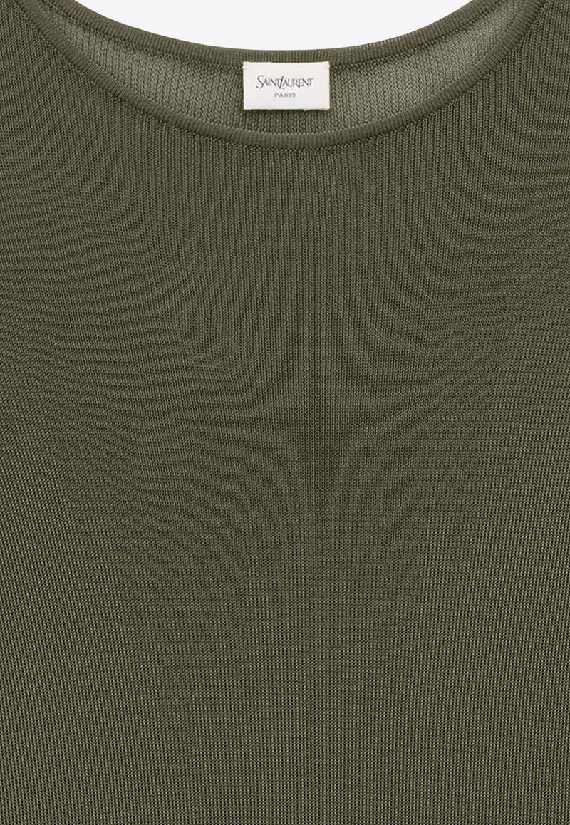 Saint Laurent Semi-Sheer Crewneck Top with Cassandre 819910Y75WA_1342_Green_30549850
