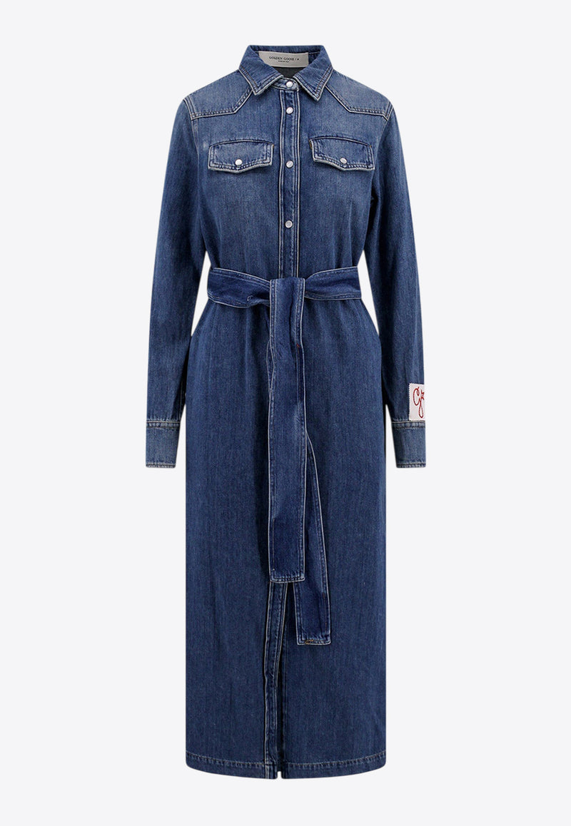 Golden Goose DB Logo Patch Denim Midi Shirt Dress Blue GWP00714P000624_50100_Blue_29857098