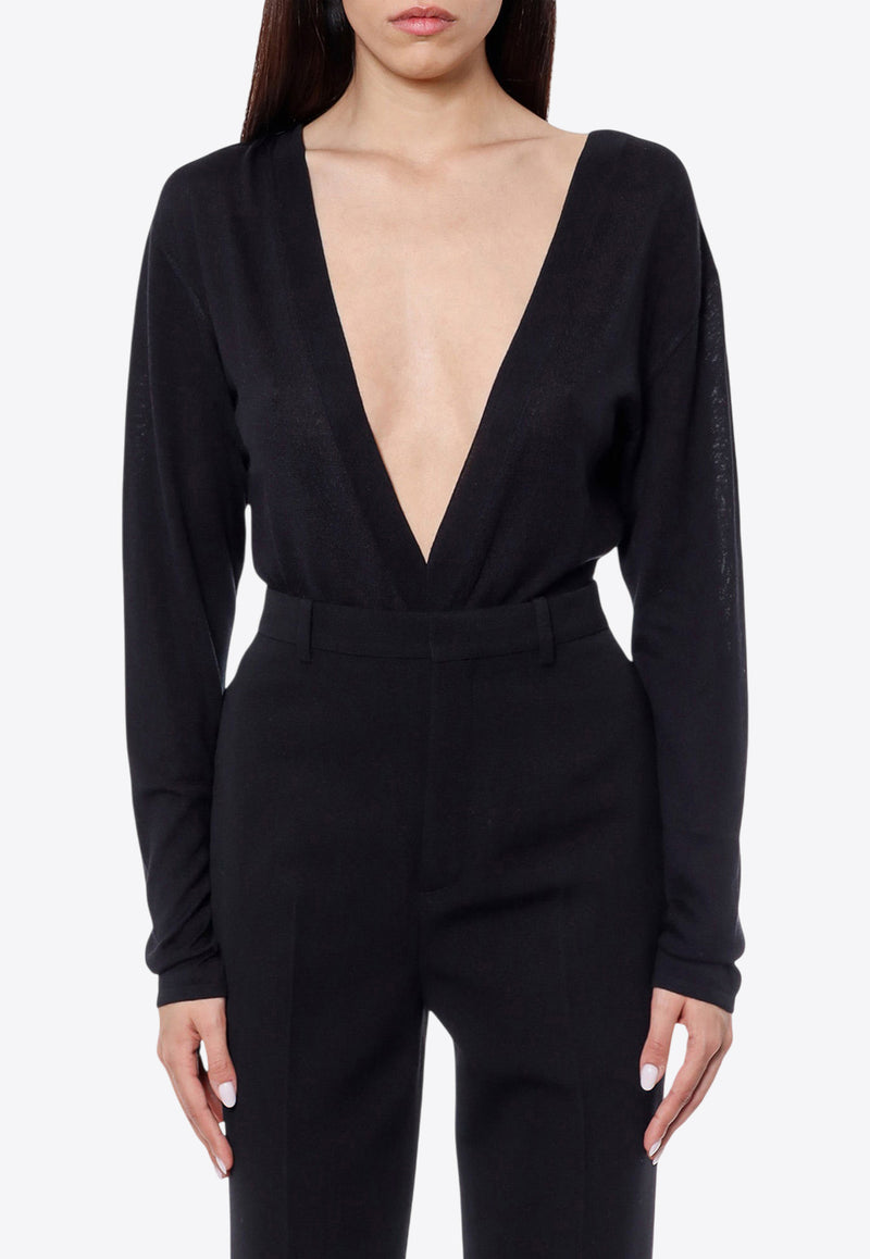 Saint Laurent Deep V-neck Bodysuit Black 790090YAPK2_1000_Black_29852082
