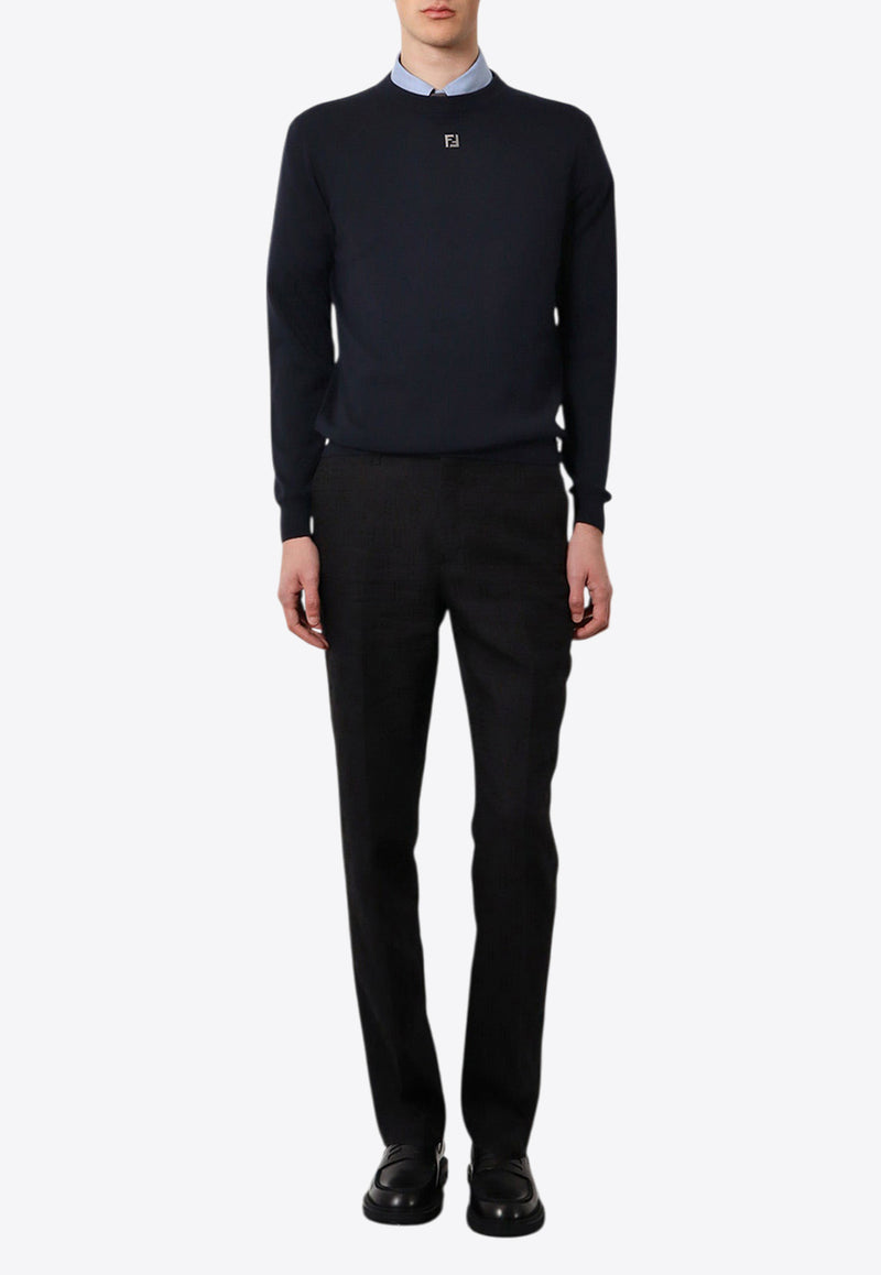Fendi FF Logo Wool Crewneck Sweater Blue FZX091AU84_F0ZNZ_Blue_29851196