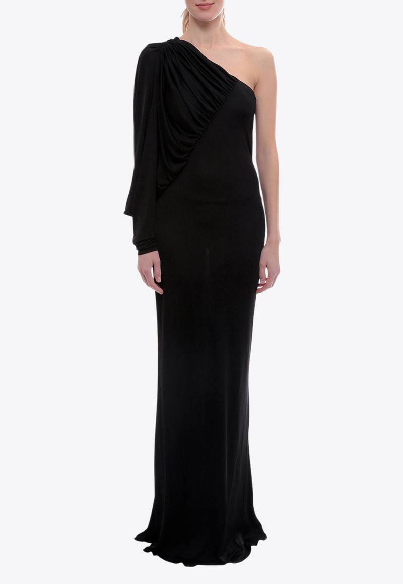 Saint Laurent Draped One-Shoulder Maxi Dress Black 736714Y7F98_1000_Black_29850665