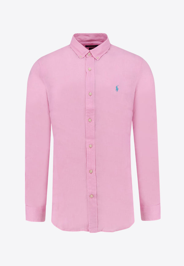 Polo Ralph Lauren Logo Button-Up Linen Shirt Pink 710968915_002_Pink_30897419
