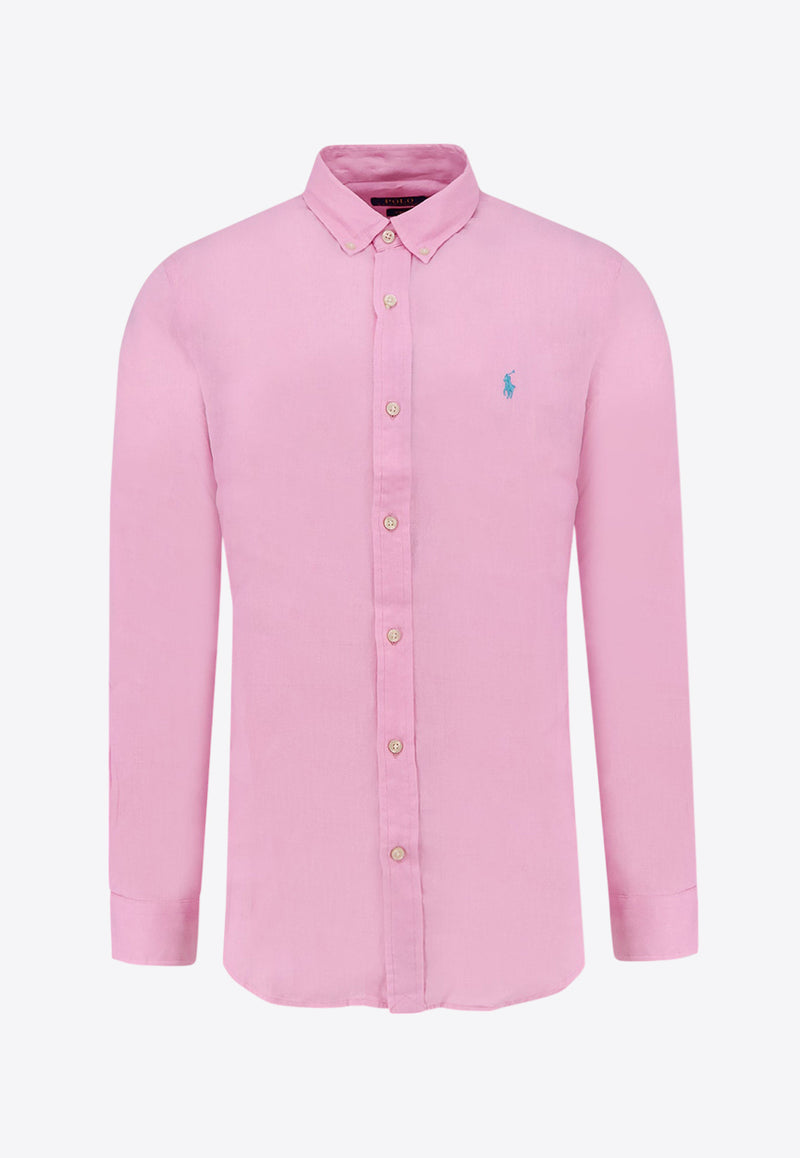 Polo Ralph Lauren Logo Button-Up Linen Shirt Pink 710968915_002_Pink_30897419
