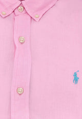 Polo Ralph Lauren Logo Button-Up Linen Shirt Pink 710968915_002_Pink_30897419