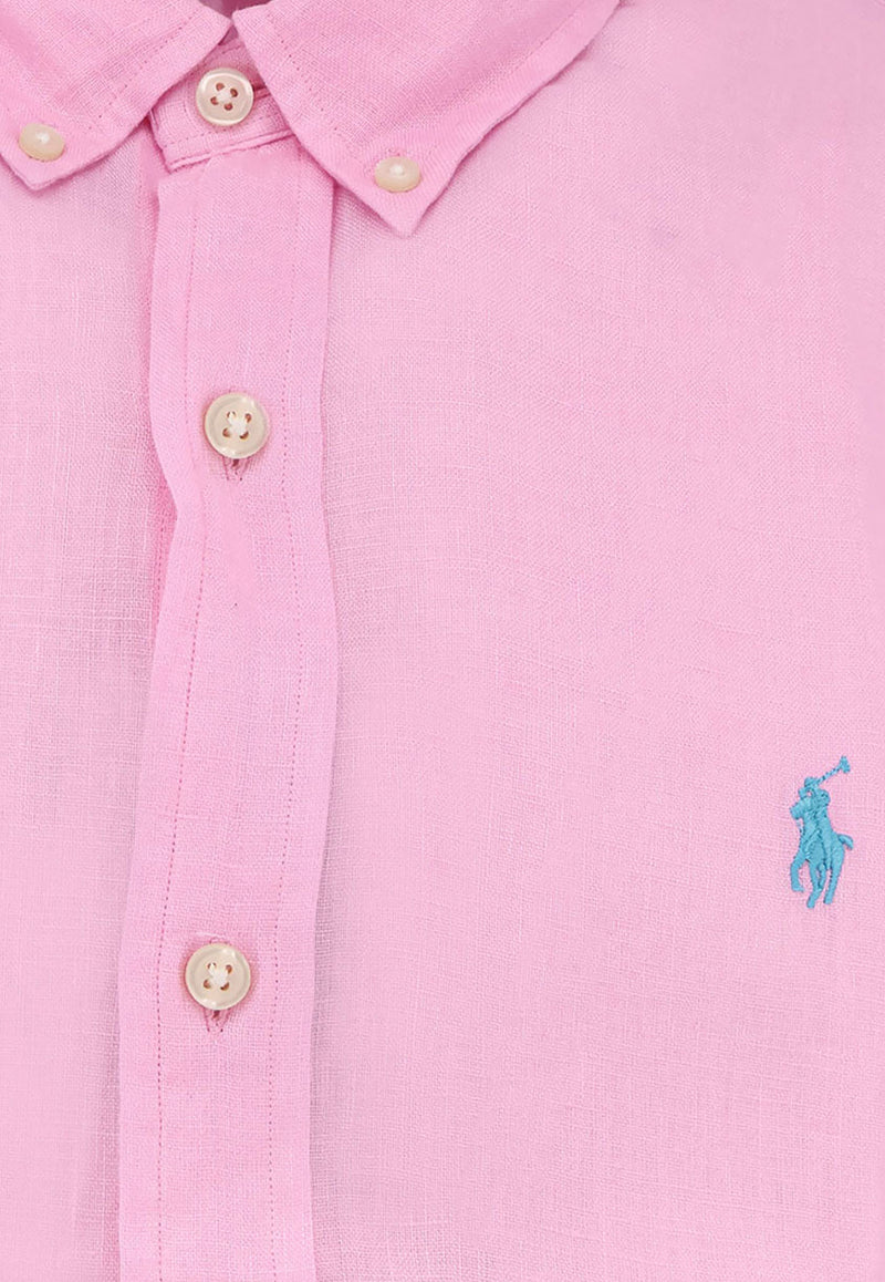Polo Ralph Lauren Logo Button-Up Linen Shirt Pink 710968915_002_Pink_30897419
