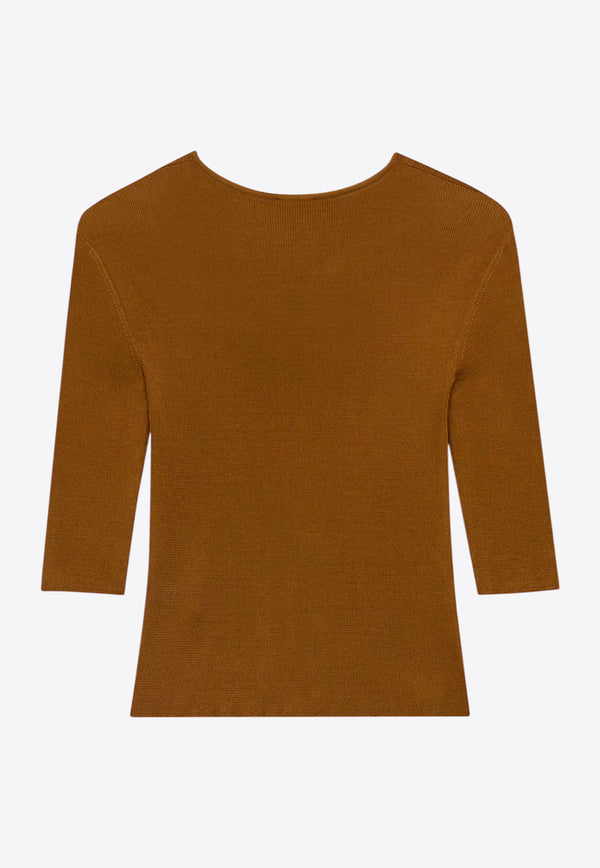 Saint Laurent Semi-Sheer Crewneck Top with Cassandre 819910Y75WA_8092_Brown_30549863