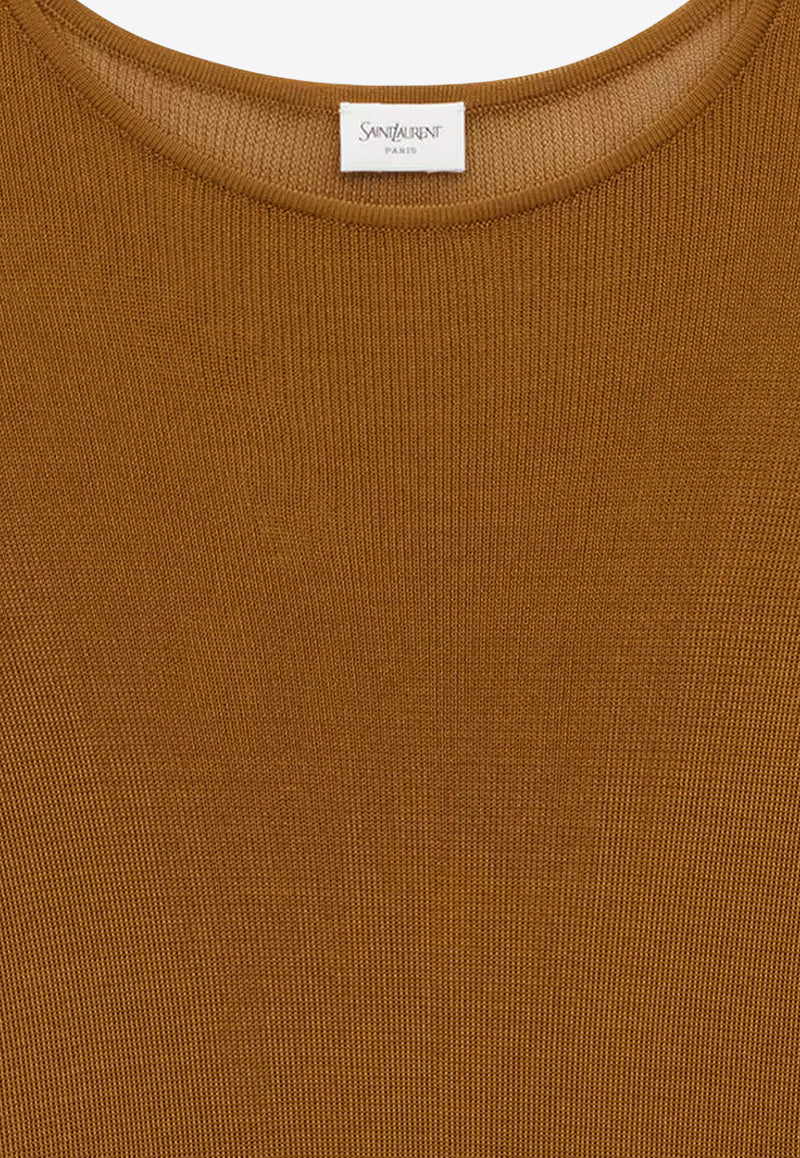 Saint Laurent Semi-Sheer Crewneck Top with Cassandre 819910Y75WA_8092_Brown_30549863