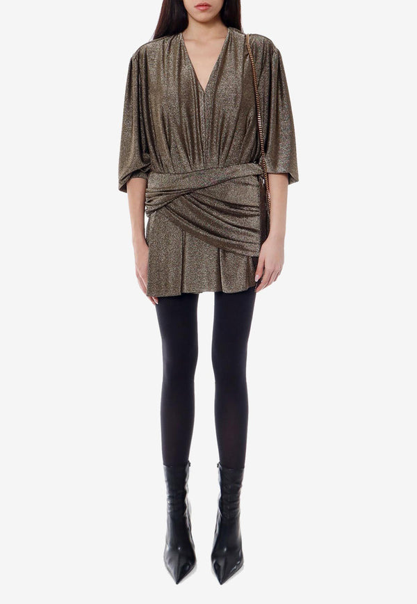 Balenciaga V-neck Draped Mini Dress Gold 772748TPV27_1075_Golden_29848268