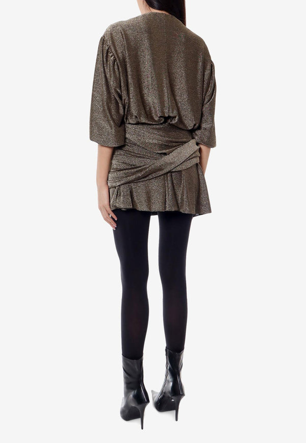 Balenciaga V-neck Draped Mini Dress Gold 772748TPV27_1075_Golden_29848268